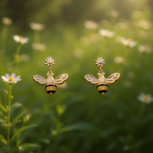 Pendientes de Abeja Dorados E2915 para Mujer, Diseño de Insecto Bonito, Aleación de Zinc, Joyería de Moda - Product Image 2