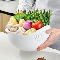 Saringan Cuci beras, saringan keranjang penyaring buah sayuran mangkuk pengering alat pembersih Kit dapur aksesoris Gadget