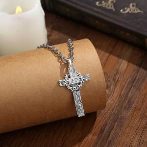Merryshine Ciondolo Croce di Gesù con Corona di <span class=keywords><strong>Spine</strong></span> in Rame, Collana Religiosa Cristiana Cattolica per la Fede e la Protezione - Product Image 2