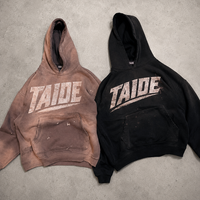 Hoodie Oversize TaiDe Custom Design Mud Wash dengan Cetakan Grafis Retak, Efek Cat Berlumpur, dan Tampilan Usang, OEM ODM Private Label Pria