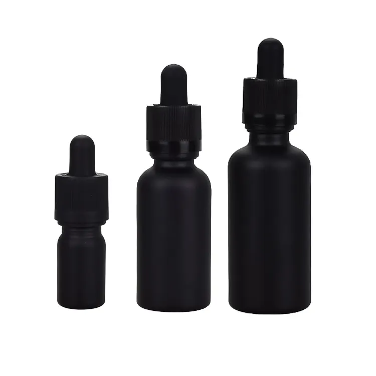 Kozmetik yağı ambalaj CBD yağ cam şişe siyah 5ml 10ml 15ml 20ml 30ml 50ml 100ml lüks uçucu yağ ekran baskı