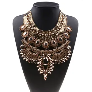 Boho Ethnic Big Bib Maxi Choker Necklaces Women Jewelry Vintage Crystal Large Gemstone Pendant Necklace