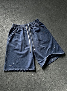Shorts Bermuda en Coton Bleu Marine pour Homme, Taille Mi-Haute, Cordon Élastique, Couleur Unie, Respirant, Poches Tissées - Product Image 2