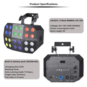 Both Lighting 2 unidades de luces wash tipo araña negras 24*12W LED RGBWA+UV, alimentadas por batería, DMX512, para <span class=keywords><strong>DJ</strong></span>, eventos, escenarios y bodas - Product Image 3