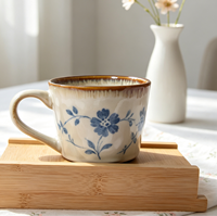 Ensemble tasse et soucoupe en céramique, plateau rétro à motif floral, mug en grès mat moucheté pour café, cappuccino, pour café, maison, cuisine