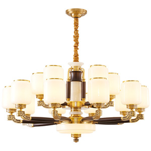 Chinese Style Chandelier With Jade And Copper Solid Wood Multi Head <b>Led</b> <b>Light</b> For Living Room Bedroom Home Decor - Product Image 2