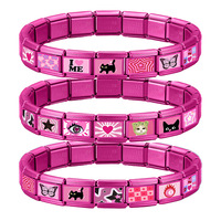Bracelets à breloques modulaires italiens DIY en acier inoxydable rouge rosé, bijoux tendance à motifs étoile à cinq branches, chat et papillon