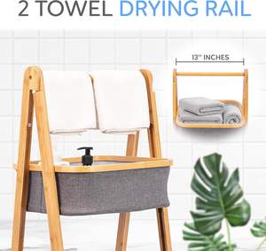 Panier à linge pliable en bambou personnalisé avec 3 paniers amovibles - Product Image 3