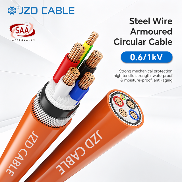 JZD OEM/ODM X-90 XLPE PVC Sheath SAA 4C+Earth Photovoltaic Station 0.6/1kV 4C+E SWA Steel Wire Armoured Power Cable