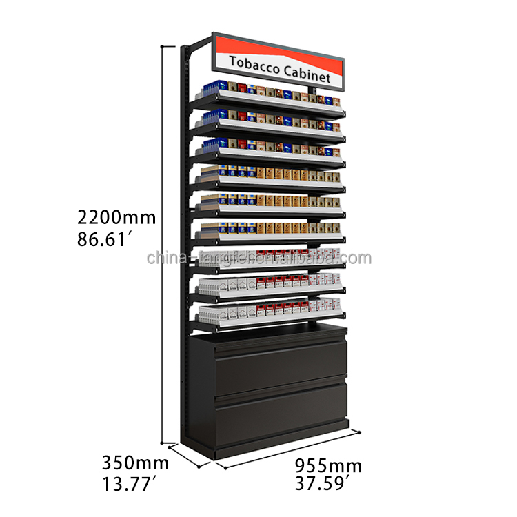 Customized Metallic Cigarette Display Stand Rustproof Retail Tobacco Shop  Display Rack with Shelves