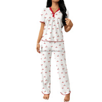 Pyjamas imprimés populaires à manches courtes pour femmes confortables à jambes larges peuvent être portés à l'extérieur des vêtements de maison pour dames
