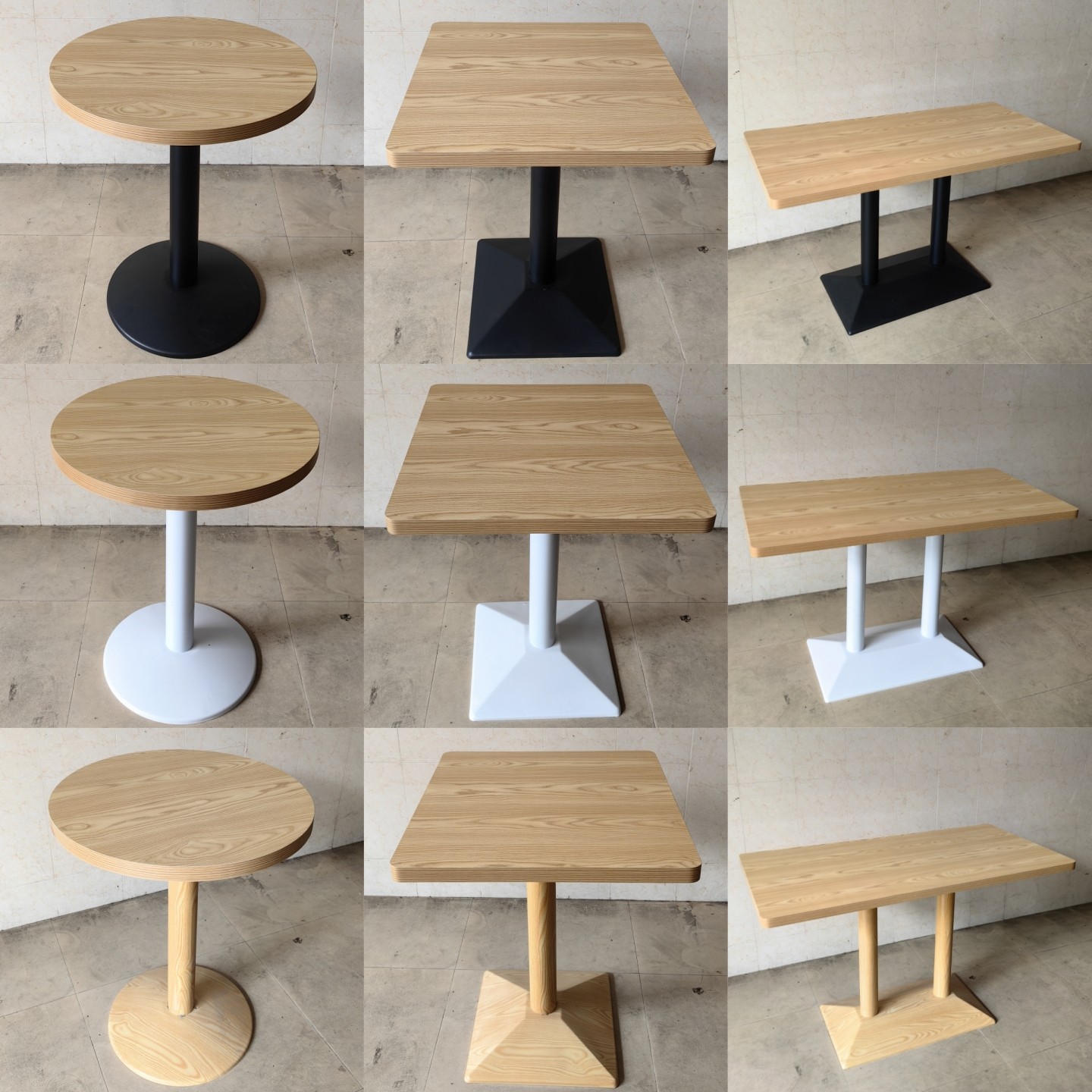 Roble negro con patas de acero inoxidable.