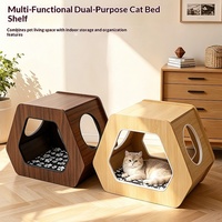 Nouvelle table d'appoint compacte en panneau de bois hexagonal, design moderne et minimaliste, lit pour chat semi-fermé intégré, idéale pour les petits appartements tendance