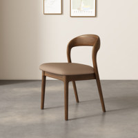 Chaise de salle à manger JP Nordic moderne minimaliste en bois massif avec siège en cuir, dossier et design portable pour la maison, le bureau et l'hôtel
