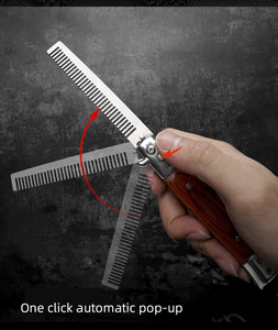 Peine plegable de bolsillo para hombre completamente automático de salón, peine plegable de acero inoxidable para saltar, cepillo para peine de pelo para bigote de barba - Product Image 3