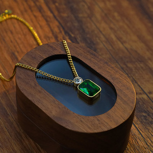 European Style <b>Emerald</b> Pendant <b>Necklace</b> Gold Plated Geometric Design Everyday Wear - Product Image 2