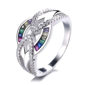 Fashion Jewelry Colorful CZ Cubic Zirconia Engagement Rainbow Stone Ring Forever