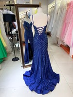 Robe de soirée longue, coupe trapèze, bleu roi moderne, col en V, bretelles spaghetti, à lacets, fente haute, personnalisable, vente en gros, direct usine