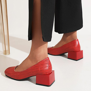 Escarpins à talons carrés bas pour femmes, grande taille 48, à bout carré, imprimé pierre, pour le bureau et les occasions habillées - Product Image 4