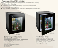 Mini-réfrigérateur de bar EASTON 40L avec porte vitrée simple et congélateur pour le stockage de chocolats et de boissons