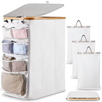 Panier à linge sale en bambou pliable à 3 compartiments avec couvercle pour la famille, seau à linge en bambou pliable, panier de rangement