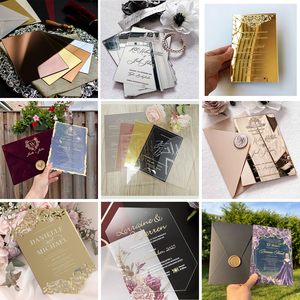 การ์ดเชิญอะคริลิคเคลือบทองคำสุดหรู พร้อมชุดการ์ดเชิญกำมะหยี่สีเขียว สำหรับงานแต่งงานสุดหรูหรา - Product Image 6