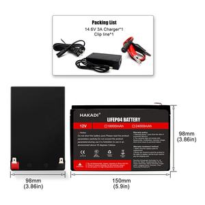 HAKADI Lifepo4 12 в 18 Ач перезаряжаемый литиевый аккумулятор Встроенный BMS с 3A зарядным устройством для бытовой техники уличный источник питания - Product Image 5