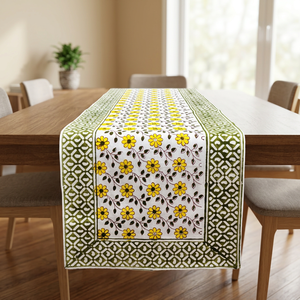 Indoor Elements Cotton Canvas Hand-Block Printed Floral Traditional Eco-Friendly Reusable Durable Table <b>Runner</b> - Product Image 3