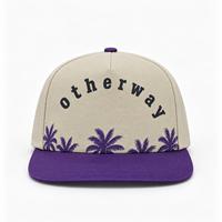 Topi Baseball Dua Warna Ungu dengan Motif Daun Palem Tropis, Topi Liburan Pantai Model High Crown, Topi Kasual Surfing Snapback yang Dapat Disesuaikan