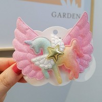 Pince à cheveux en tissu motif licorne ailes d'ange faites à la main pour enfants - Accessoire capillaire pour enfants avec pinces latérales et arrière