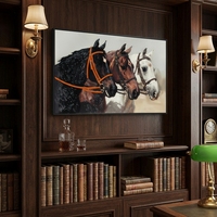 Tableau mural encadré de luxe, trois chevaux avec strass en cristal, peinture sur toile décorative, pour salon, entrée, image murale animale