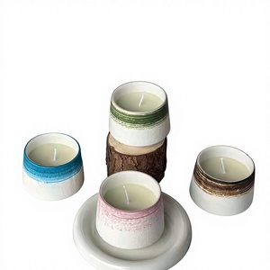 Bougie aromatique artisanale en cire végétale pure, en pot céramique arc-en-ciel, pour soulagement du froid, cadeau d'intérieur sans fumée, parfum avancé - Product Image 1