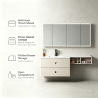 Meuble-lavabo mural moderne en bois multicouche étanche avec miroir LED intégré pour la modernisation des salles de bain en location