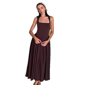 Robe d'été Nouvelle couleur pure Élégant col carré cintré <span class=keywords><strong>Gilet</strong></span> plissé - Product Image 5