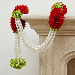 Guirnalda Floral Artificial con Flores Rojas y Perlas Colgantes, Decoración para Bodas, Festivales, Templos y Eventos - Product Image 4