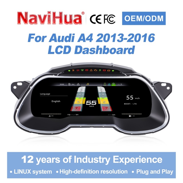 Navihua Upgrade for Audi A4 2013-2016 LCD Dashboard Linux System Auto Speedometer Carplay Car Digital Cluster Virtual Cockpit