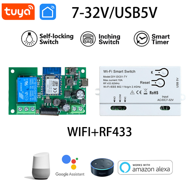 S4A Wi-Fi Smart Switch Tuya Smart Relay Module Remote Control 1CH WiFi Smart Switch APP Voice Control Works with Google Home