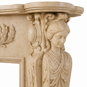 Cheminée en marbre personnalisée, moderne, sculptée à la main, luxueuse, classique, beige crème, avec manteau de cheminée en marbre et cadre de cheminée en marbre - Product Image 3