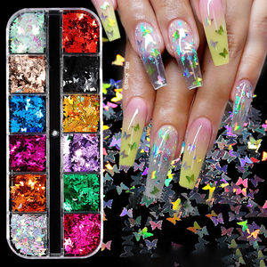 Lentejuelas 3D de uñas mixtas de 12 colores, láser, Estrella mágica, mariposa, arte de uñas fluorescente, duende decorativo, gran oferta transfronteriza - Product Image 1