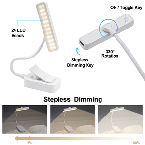Lampe de lecture LED portable, mini lampe à clip, alimentée par piles AA, col flexible réglable, lumière de lecture à intensité variable pour le lit - Product Image 2