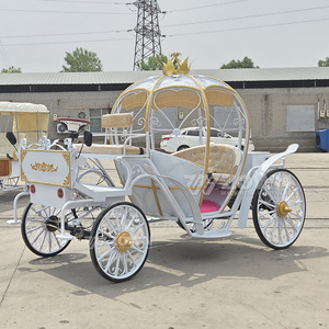 Chariot électrique blanc en forme de citrouille avec roues à couronne dorée, frein hydraulique et suspension en acier à ressorts pour transport extérieur - Product Image 1