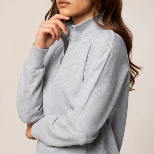 เสื้อสเวตเตอร์สตรีเสื้อสเวตเตอร์คอกลมมีซิปแบบสวมไหล่ผ้าขนแกะเนื้อนุ่มโลโก้แบบกำหนดเอง - Product Image 3