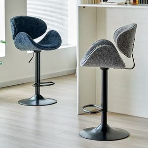 Modern Luxury Coral Velvet Fabric Counter Height High <b>Stool</b> Rotating Design for Bars Kitchens & Restaurants - Product Image 2