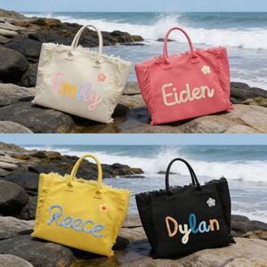 Sacs fourre-tout en toile à franges tendance pour la plage, broderie personnalisée du nom, couleurs variées, cadeaux décontractés pour mariage, enterrement de vie de jeune fille, voyage - Product Image 3