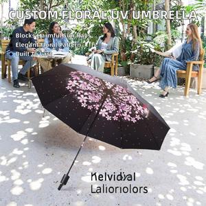 Nouvel arrivage usine – Parapluie manuel pliant 3 volets 8K personnalisé, motif floral, anti-UV, portable, coupe-vent, protection solaire et pluie, revêtement noir, verre. - Product Image 2