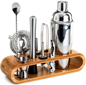 Offre Spéciale 10 pièces accessoires de bar kit de barman ensemble de shaker à cocktail en acier inoxydable avec support en <span class=keywords><strong>bambou</strong></span> - Product Image 2