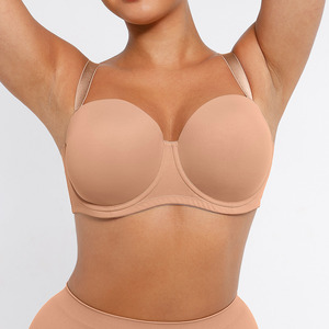Sujetador Push Up de Talla Grande al por Mayor para Mujer con Tira Suave Desmontable y Convertible, sin Tirantes con Soporte de Busto y Aro, de Media Copa - Product Image 3