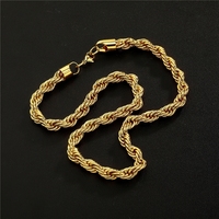 Collier en acier inoxydable torsadé plaqué or 24K PVD, résistant à l'eau et inaltérable, avec chaîne de 3/4/5/8/10 mm, faible MOQ