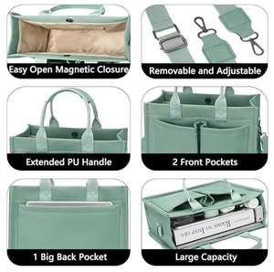 定制标志时尚手提包棉帆布包带口袋手提包实心大容量女性 - Product Image 2