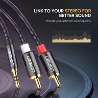 Câble UGREEN 3,5 mm vers RCA 6,6 pieds, adaptateur audio RCA mâle vers Aux, adaptateur jack casque HiFi, coque métallique, répartiteur RCA en Y